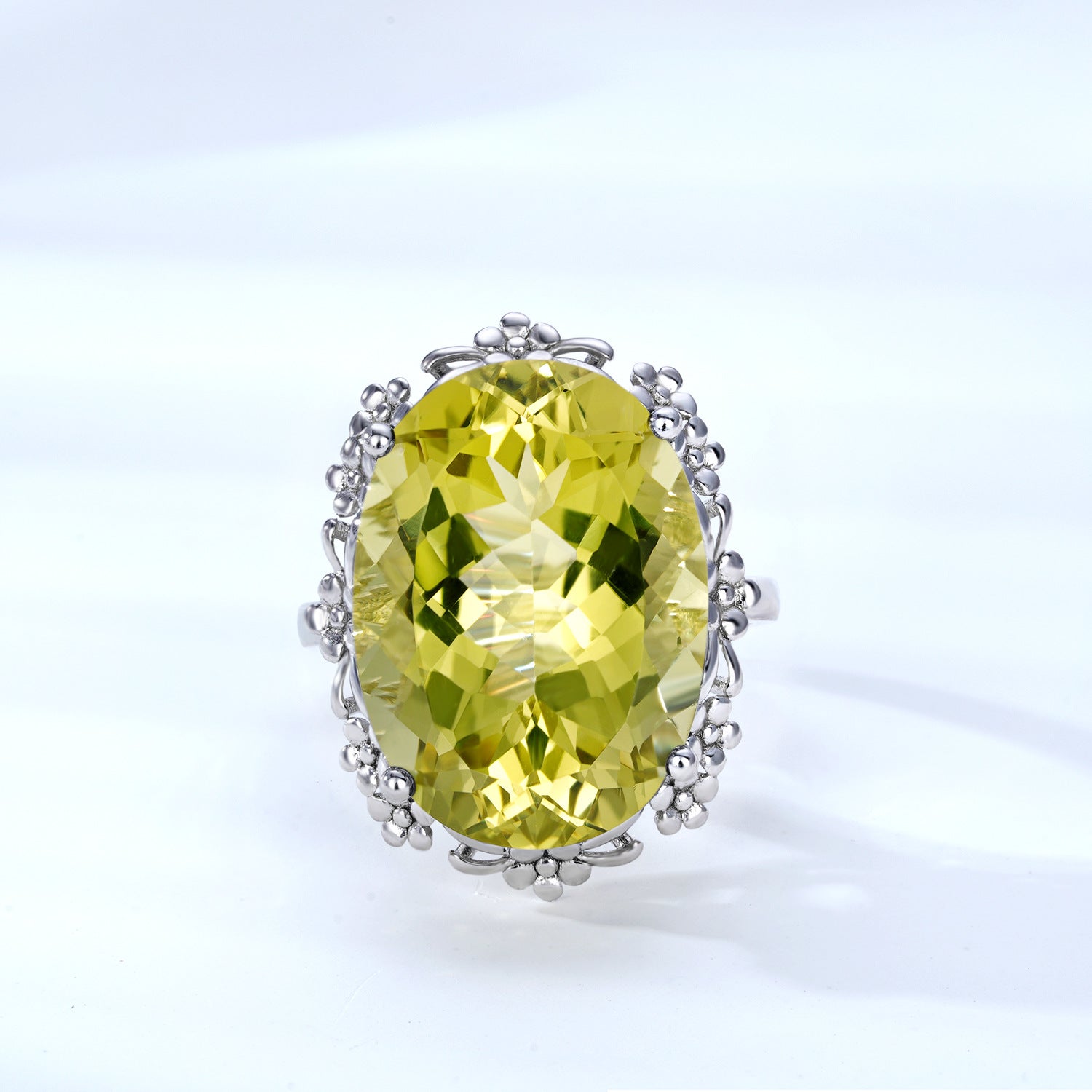 Natural Lemon Crystal Ring Luxury Style Jewelry S925 Silver - 4 - CJ