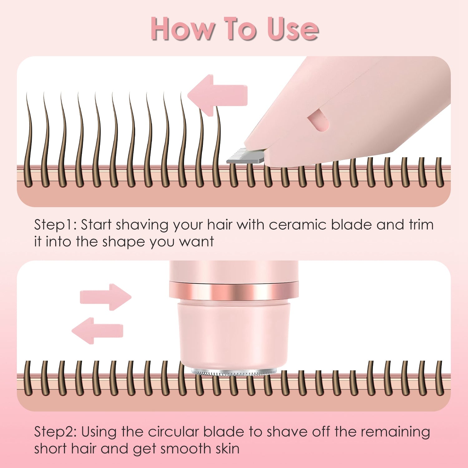 1Pc 2 In 1 Bikini Trimmer For Women Dual Head Cordless Body Shaver IPX7 Waterproof Rechargeable Pubic Hair Razor Wet And Dry Use For Bikini Underarm Leg Arm Body Face - 5 - CJ