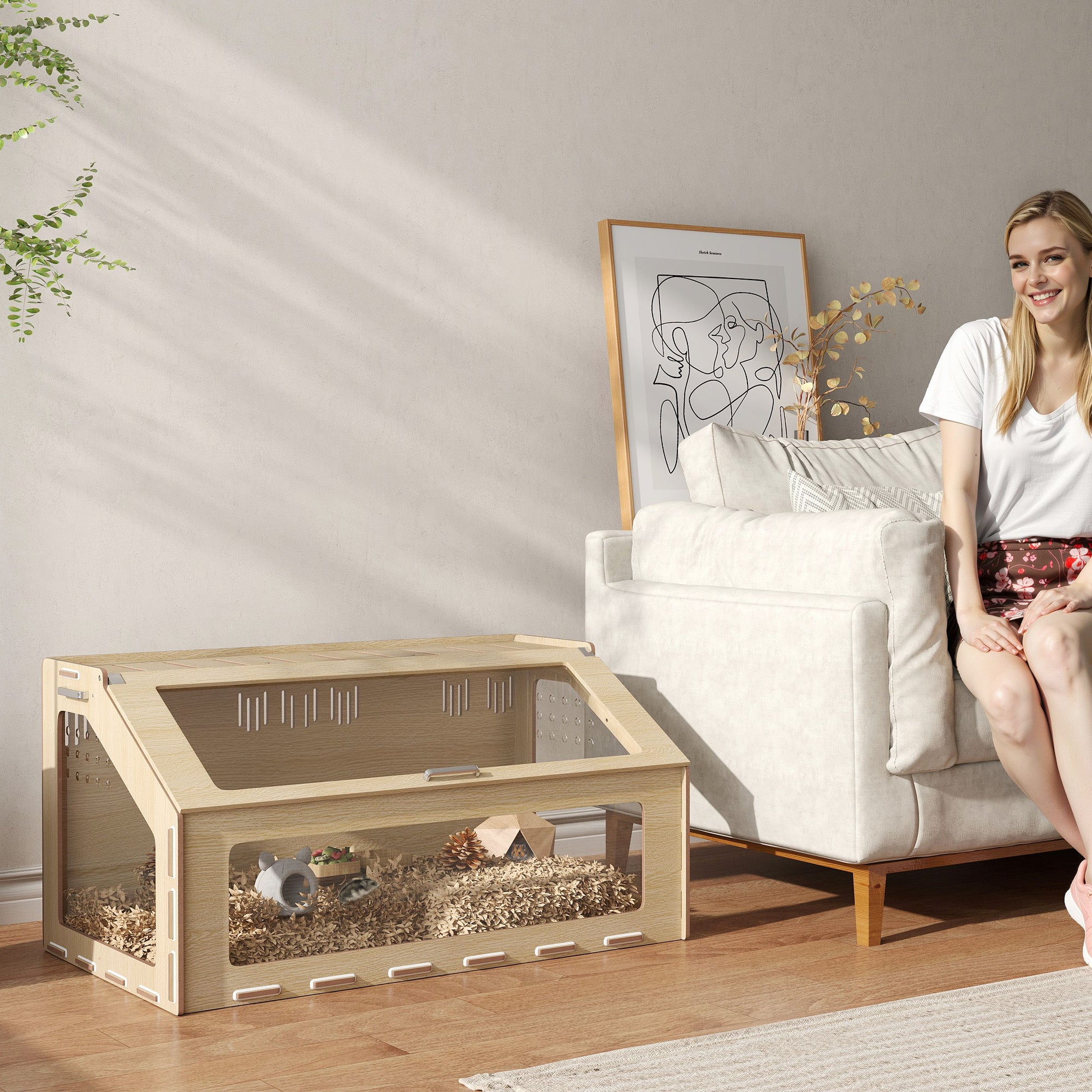 39 Inch Hamster Cage Habitat With Acrylic Window & Openable Top For Hamster, Gerbil, Guinea Pig, Rat, Oak - 5 - cjdroshippping