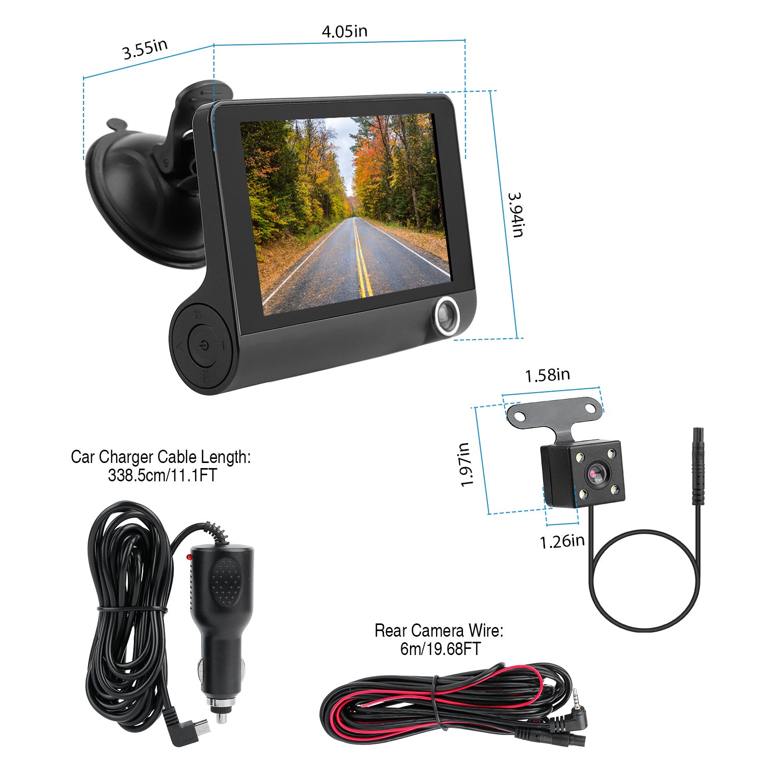 1296P Car DVR Dash Camera 4In 3 Lens Vehicle Driving Recorder Seamless Recording - 5 - cjdropshipping