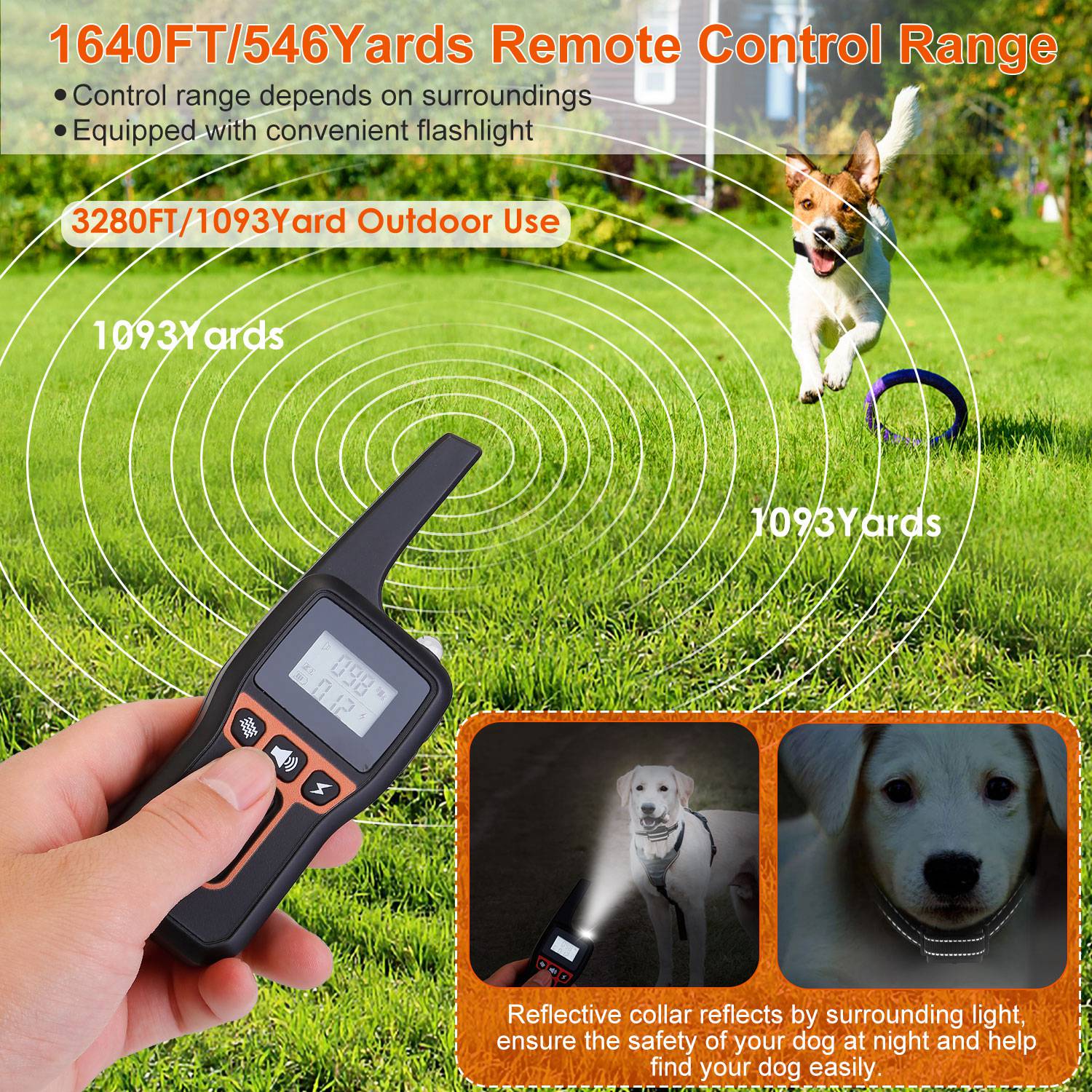 Train Collar OR Receiver Only Options - 3280FT Dog Training Collar IP67 Waterproof Pet Beep Vibration Electric Shock Collar 3 Channels Rechargeable Transmitter Receiver Trainer With Flashlight - 5 - CJ