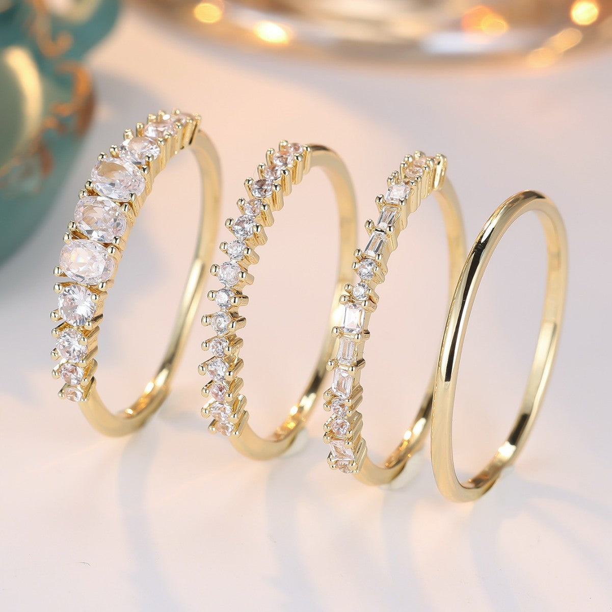 Round Color Zirconium Four - piece Ring - 0 - CJ