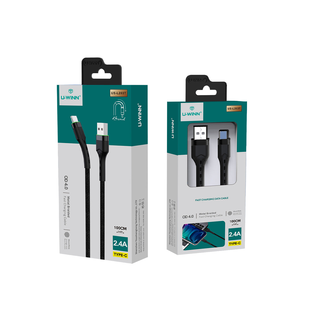 L203 USB - C Cable 2.4A 1M Black USB 3.0 UWINN - 5 - CJ