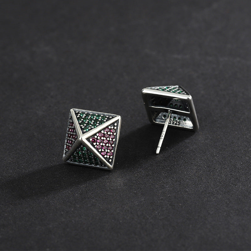 925 Sterling Silver Pyramid Studded With Colorful Zirconium Studs - 4 - CJ