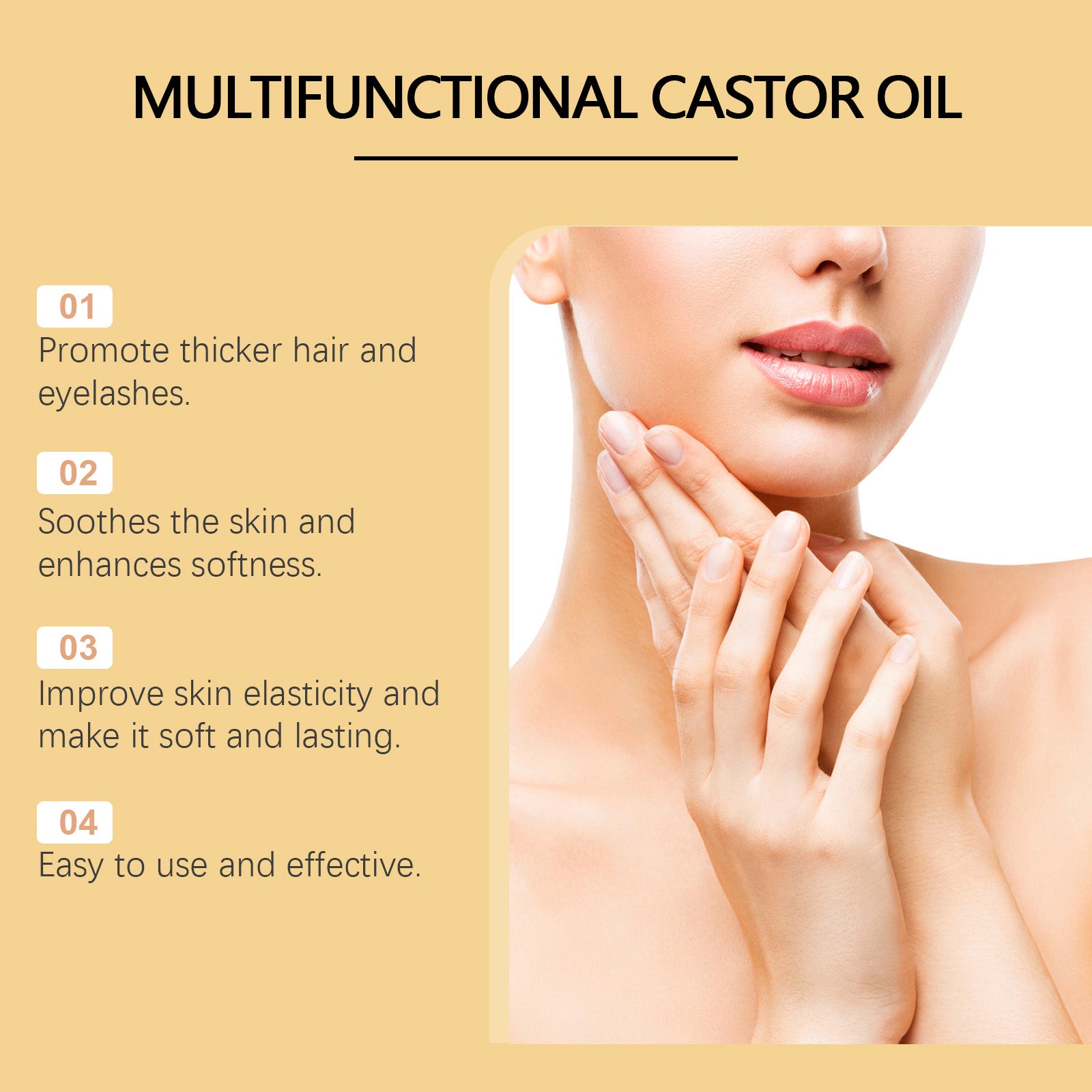 OUHOE Organic Castor Oil, Moisturizes And Hydrates Hair, Eyebrows, Skin, Body Multi - Effect Care Gentle Massage - 5 - CJ