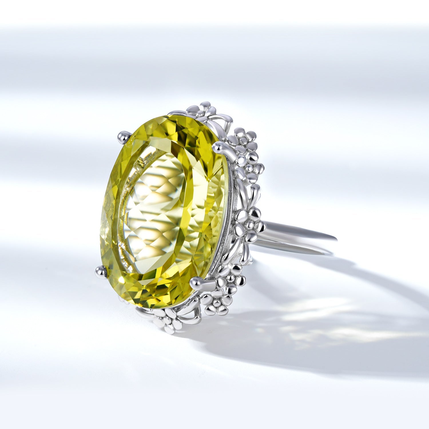 Natural Lemon Crystal Ring Luxury Style Jewelry S925 Silver - 4 - CJ