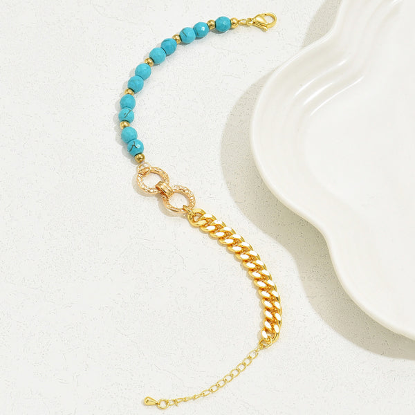 A Creative And Luxurious Instagram Style Double Ring Turquoise Multi Chain Mixed Bead Bracelet For Women's Vacation And Date Gifts - 5 - CJ