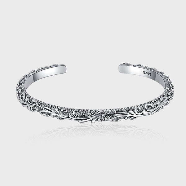 S925 Sterling Silver Vintage Style Carved Tang Grass Thai Silver Bracelet - 4 - CJ - KDP1415 - CJJE1602767 - KDP1415