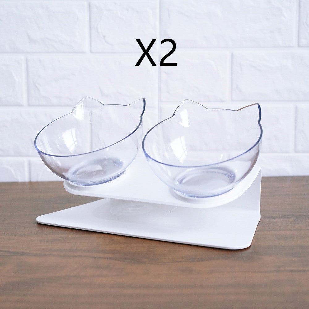 Non Slip Double Cat Bowl With Raised Stand Pet Food Cat Feeder Protect Cervical Vertebra Dog Bowl Transparent Pet Products - 0 - CJ - Double transparent and box2pcs - CJMY122872120TG