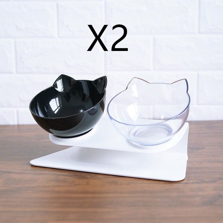 Non Slip Double Cat Bowl With Raised Stand Pet Food Cat Feeder Protect Cervical Vertebra Dog Bowl Transparent Pet Products - 0 - CJ - Black transparent and box2pcs - CJMY122872121UF