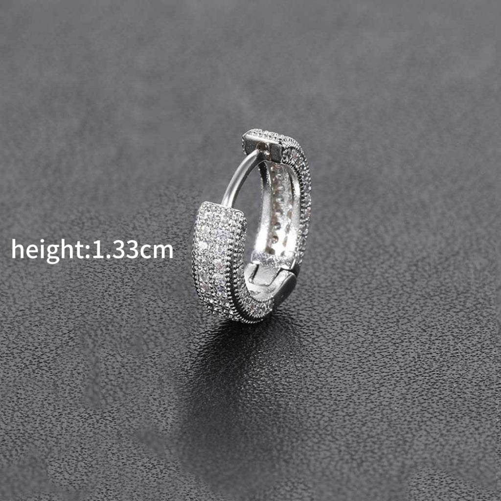 1 Pair Men's Hip Hop Zircon Hoop Earrings,Sparkling, Sleek Luxury,Versatile And Stylish - 5 - CJ