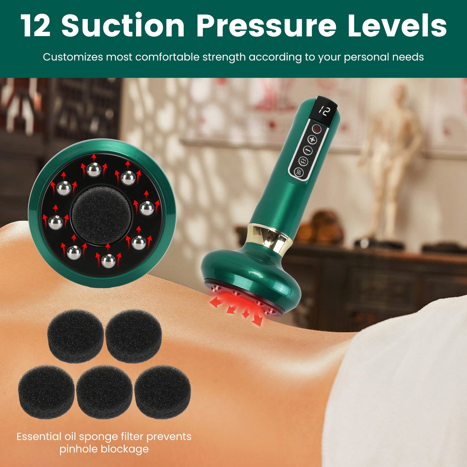 1Pc Anti Cellulite Massager Handheld Vacuum Suction Cupping Kit Beauty Tool With 12 Suction Mode 12 Heating 20Mins Auto - Off One - Key Pressure Release For Abdomen Thighs Buttocks Neck - 5 - cjdropshipping