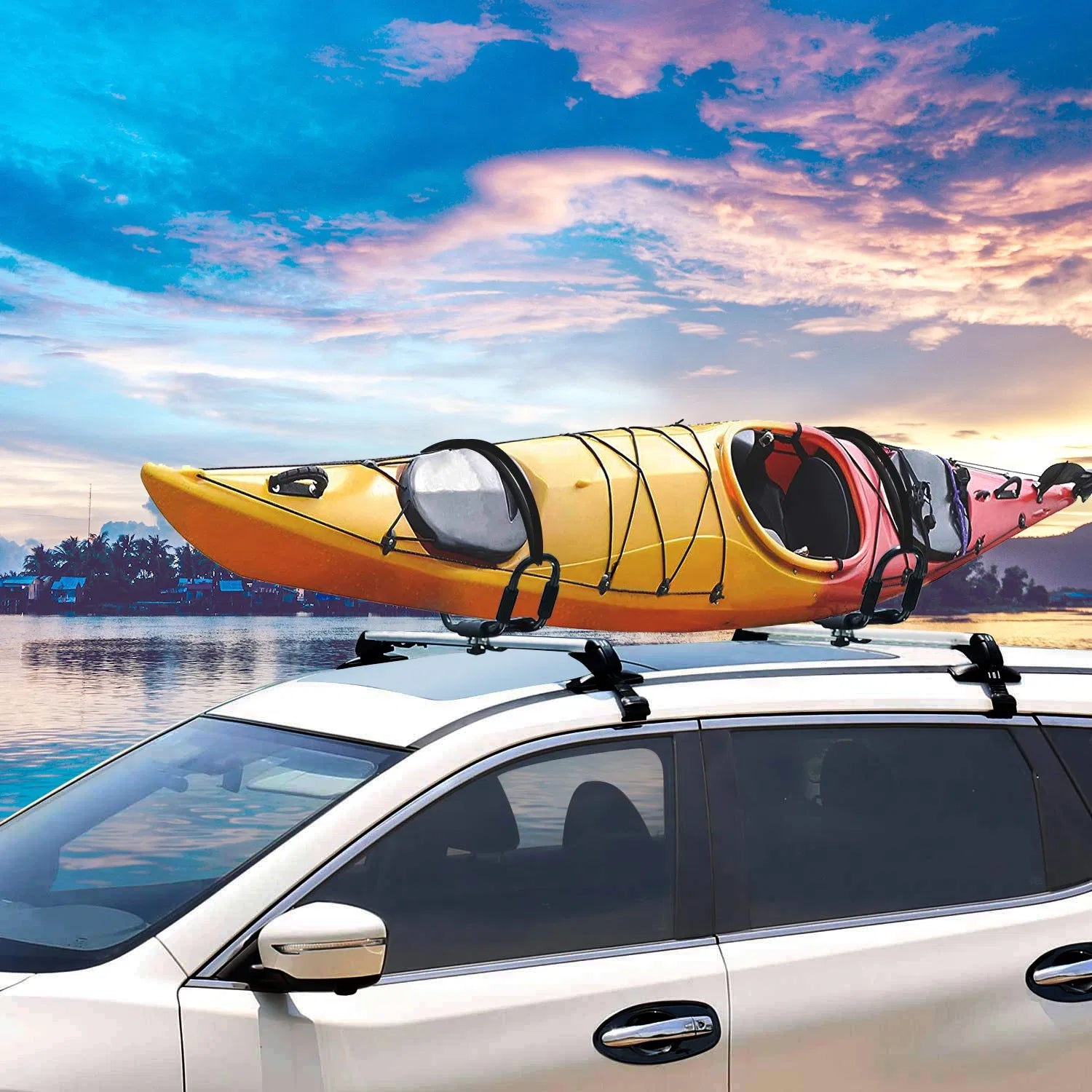 Universal Kayak Roof Rack J Bar, 1 Pairs - Bar Rack HD Kayak Carrier Canoe Boat Surf Ski Roof Top Mount Car SUV Crossbar - 5 - CJ