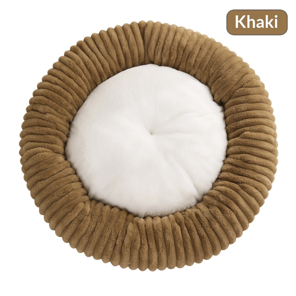 Round Soft And Comfortable Striped Plush Pet Mat - 0 - CJ