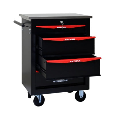 4 Drawers Multifunctional Tool Cart With Wheels,Metal Rolling Tool Cart Storage For Garage Workshop Warehouse Repair Shop - With Stainless Steel Roof - BLACK RED - 5 - CJ
