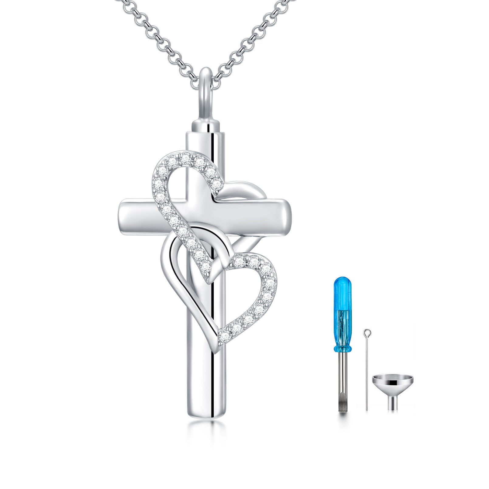 Cross Sterling Silver Ashes Urn Heart Pendant Necklace As Cremation Keepsake Jewelry - 5 - cjdropshipping