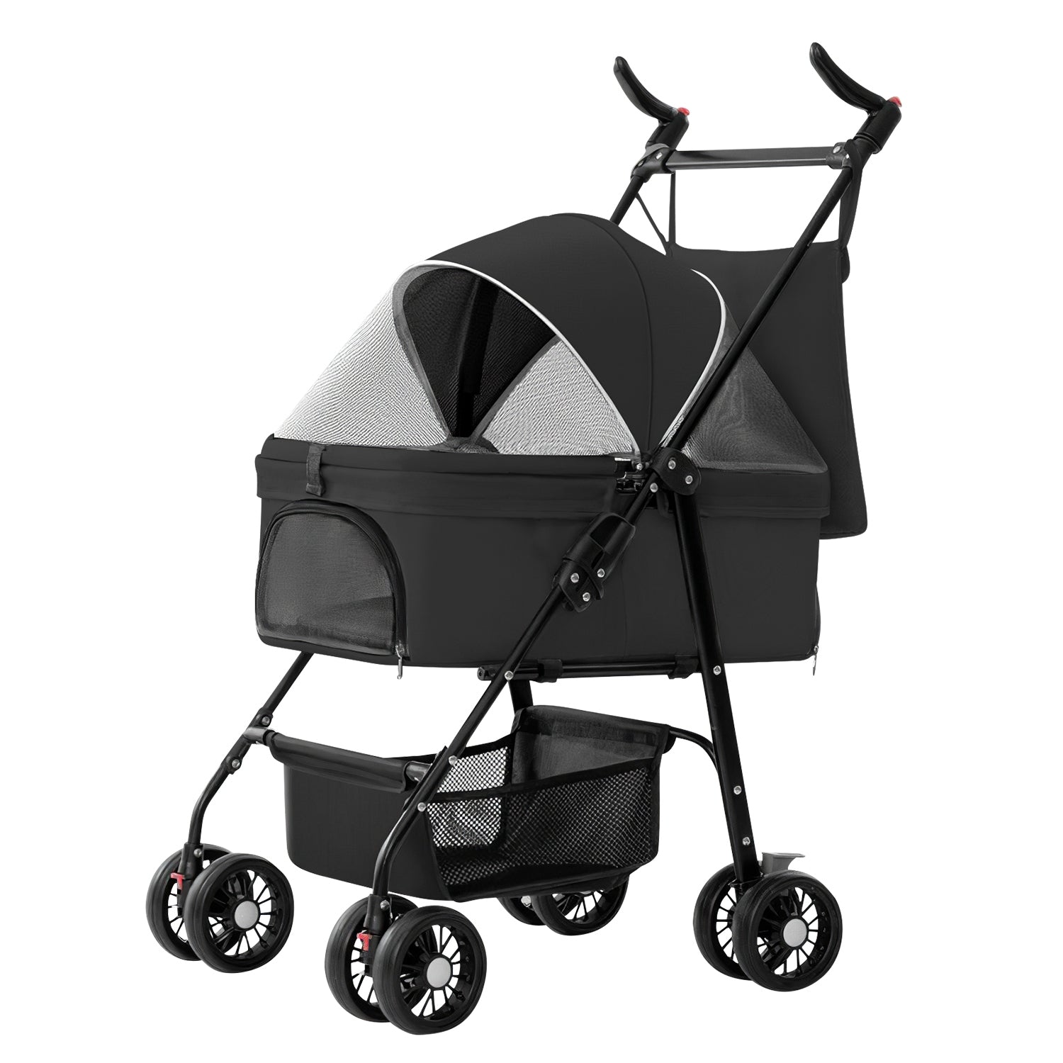 1Pc 4 - Wheels Pet Stroller Foldable Carrier Strolling Cart Travel Jogger Pet Stroller With Removable Liner Storage Basket For Dog Cat - 5 - CJ