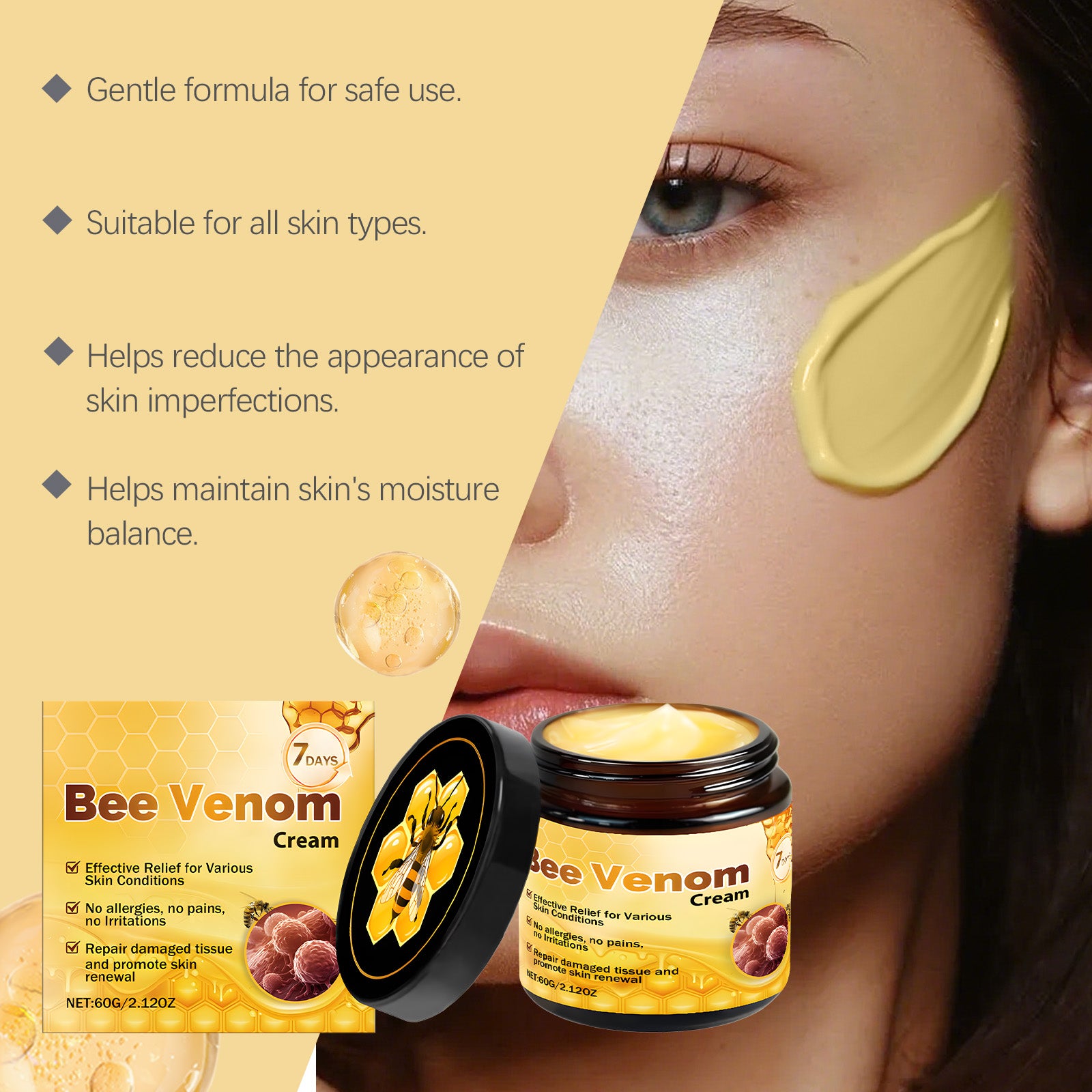 AMZ Bee Venom Skin Care Cream Is Gentle, Moisturizing, Hydrating, Smooth And Delicate. It Is Suitable For Daily External Application And Skin Care - 5 - CJ