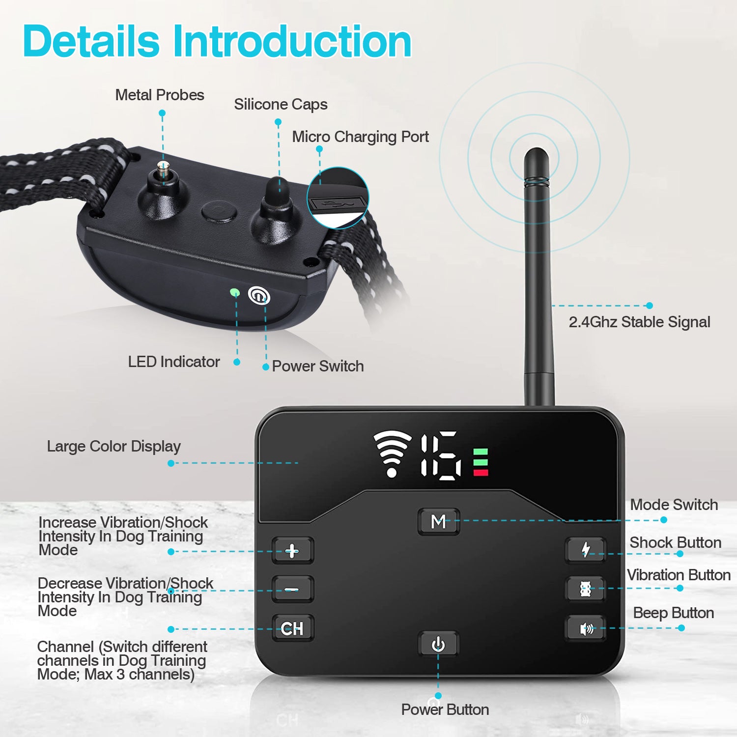 2 In 1 Wireless Electric Dog Fence Waterproof Pet Shock Boundary Containment System Electric Training Collar With 2 Receiver Collars For Small Medium Large Dogs - 5 - CJ