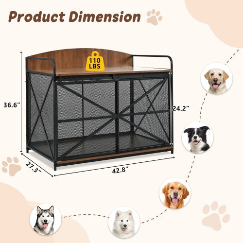 42.8 Heavy Duty Large Dog Crate Furniture For Large Medium Dog, Farmhouse Wooden Dog Kennel Indoor End Table, Decorative Pet House For Large Dogs - 5 - CJ
