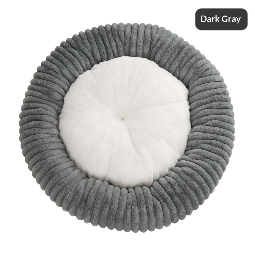 Round Soft And Comfortable Striped Plush Pet Mat - 0 - CJ