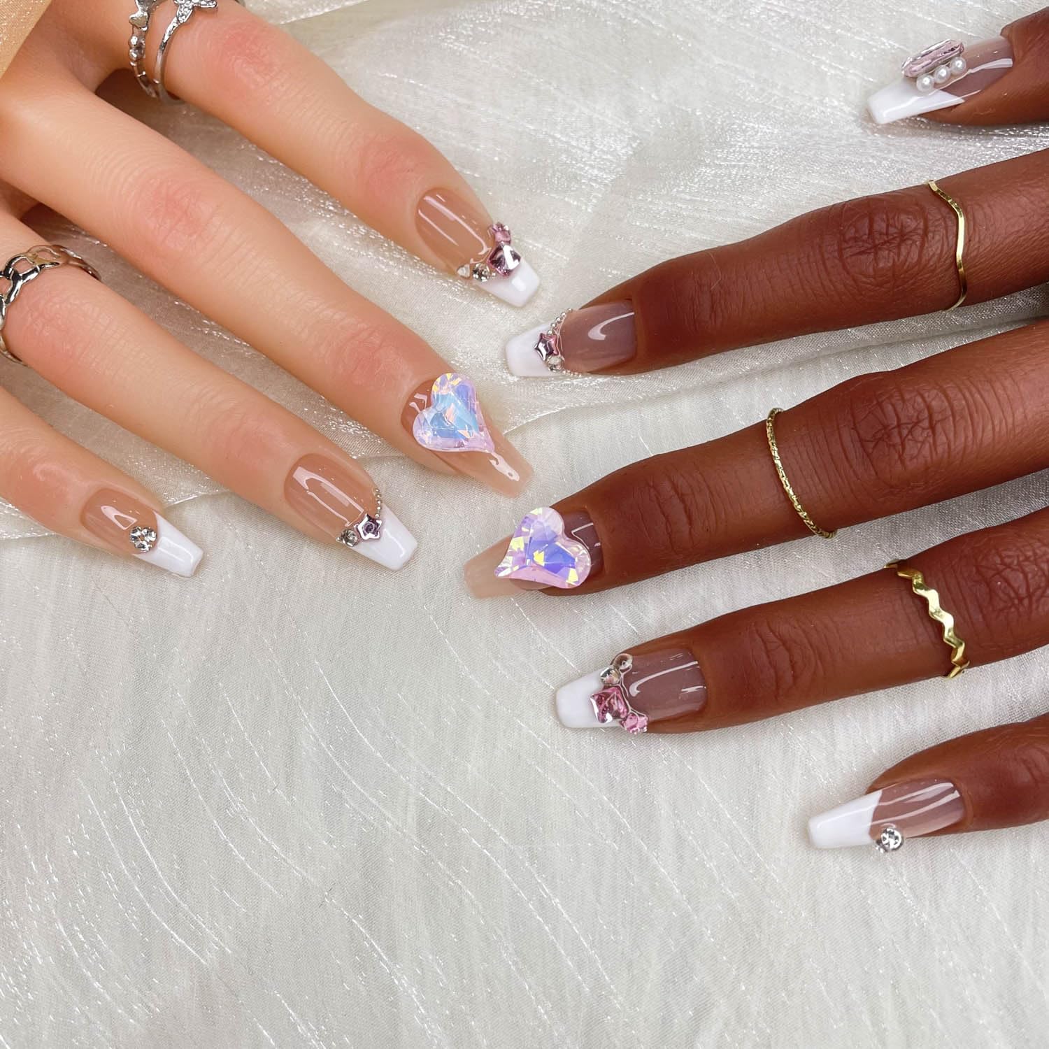 GGDDSHA 10pcs Press On Nails Long CoffinFake Nails Fashion Rhinestone Design Art Charmsfor Women Handmade Nail Art Manicure Gradient,Luxe Amour - 5 - CJ