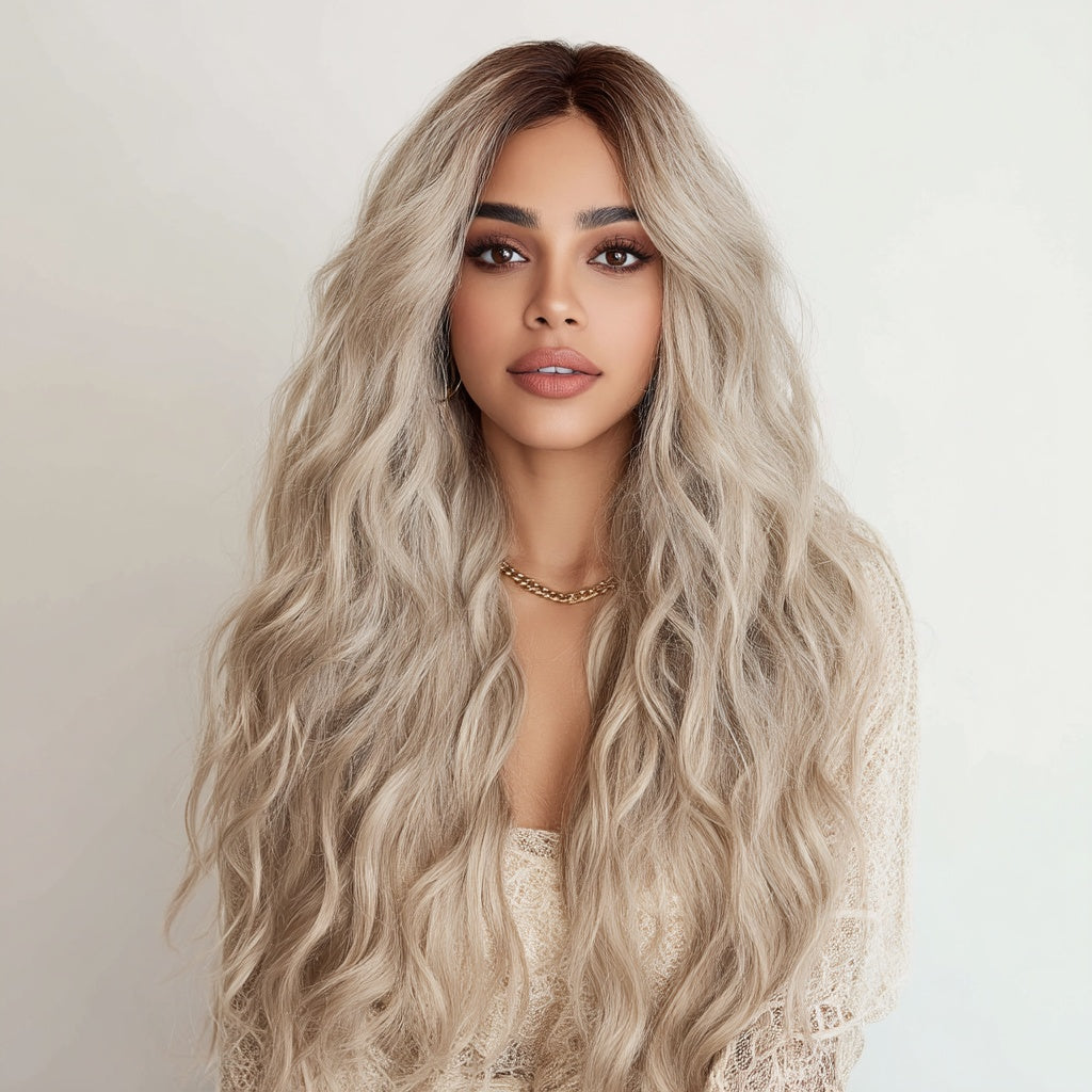 European And American Fashion T - shaped Lace Front Wig Gray Gradient Wavy Curly Hair Wig For Women SM9017 - 5 - CJ