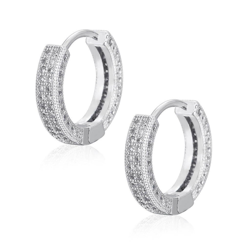 1 Pair Men's Hip Hop Zircon Hoop Earrings,Sparkling, Sleek Luxury,Versatile And Stylish - 5 - CJ