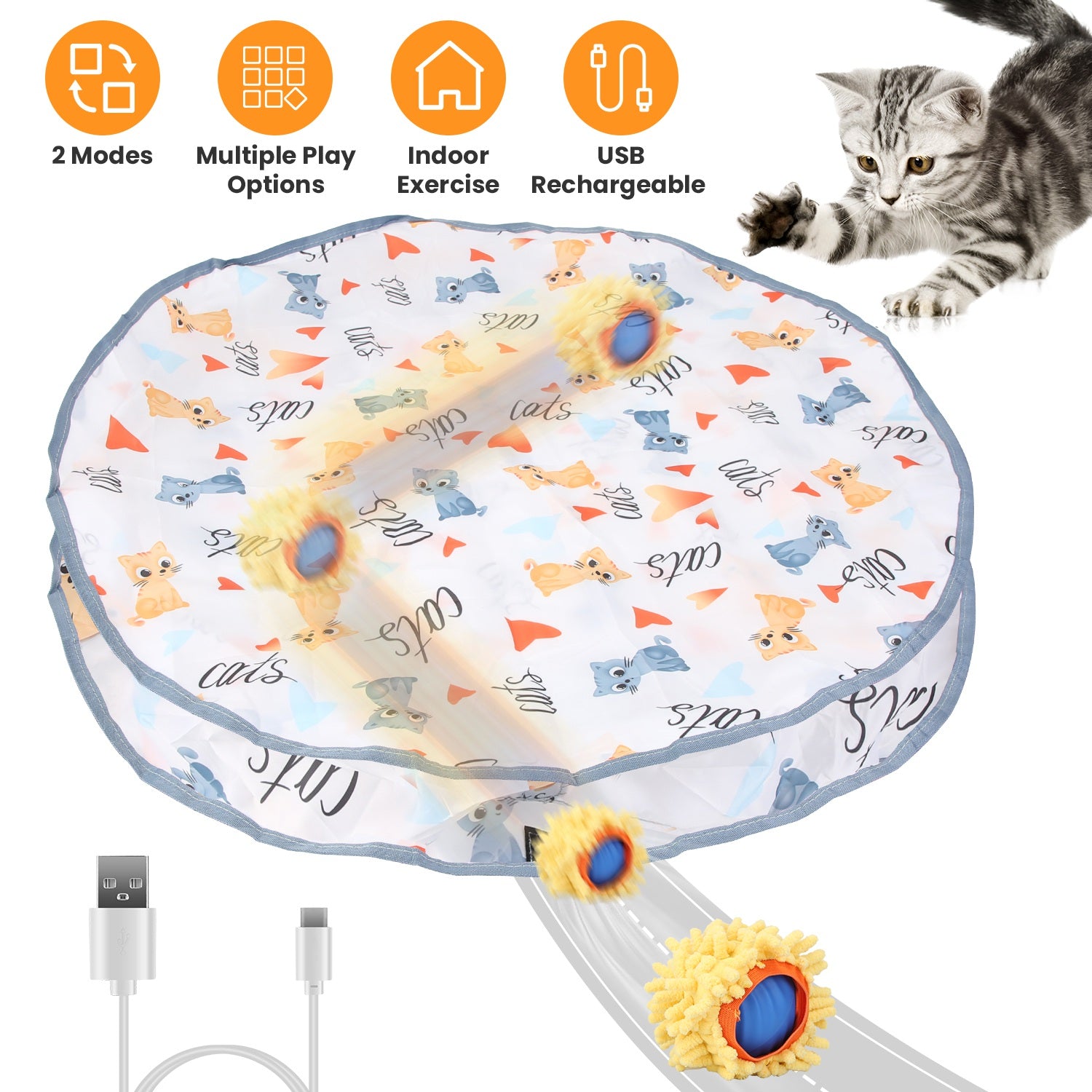 1Pc Cat Toys Ball Fast Rolling In Pouch Rechargeable Motion Activated Interactive Cat Toys For Indoor Cats Hide And Seek Mouse Catching Game - 5 - CJ