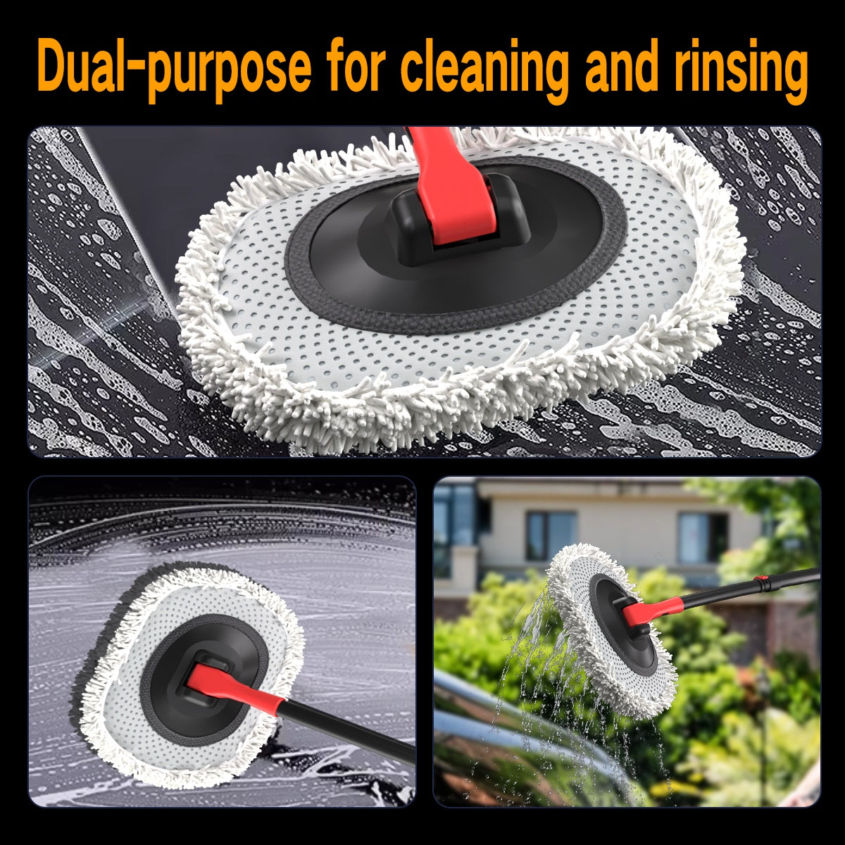 Portable 41 - inch Automatic Water Car Wash Mop For Home And Outdoor Use, Featuring A Soft Brush Head To Prevent Scratches, Includes A 10 - meter Hose That Connects To A Water Faucet, Suitable For Cleanin - 5 - cjdropshipping