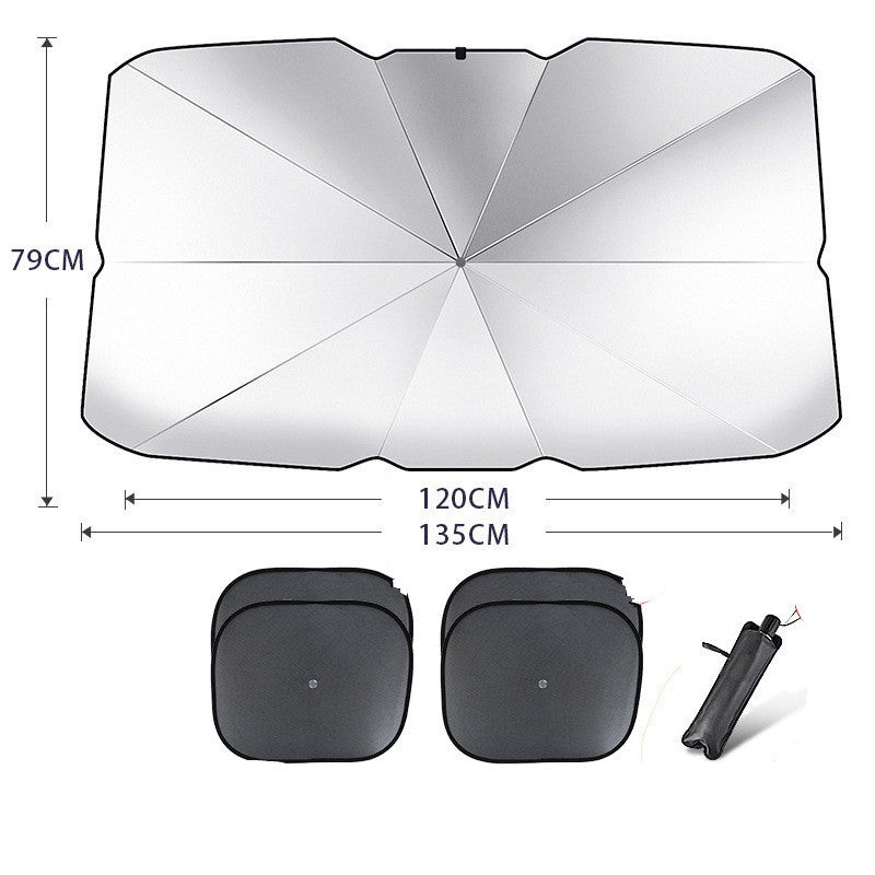 Foldable Car Windshield Sun Shade Umbrella UV Protection Heat Insulation Parasol Auto Front Window Cover Interior Protector Summer Gadgets - 0 - CJ - Coated silver - Large with 4pcs mesh - CJQT123821509IR