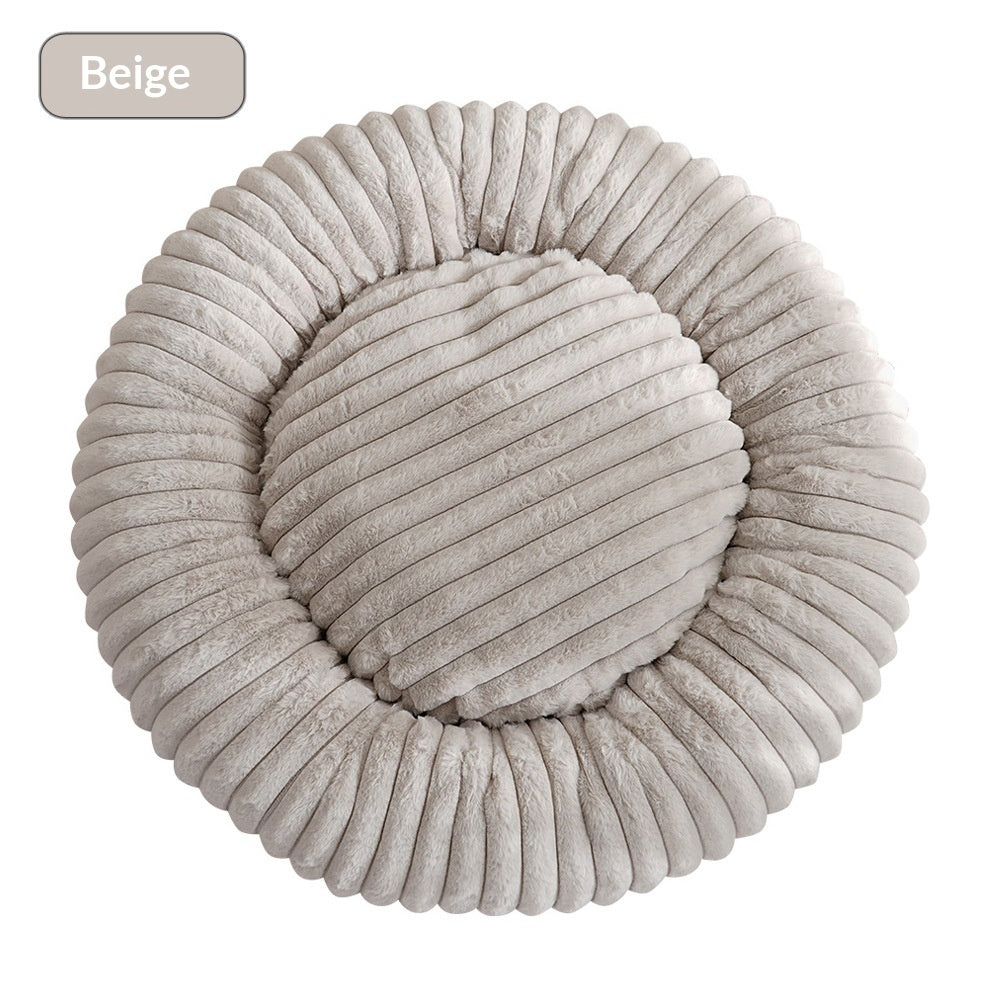 Round Soft And Comfortable Striped Plush Pet Mat - 0 - CJ