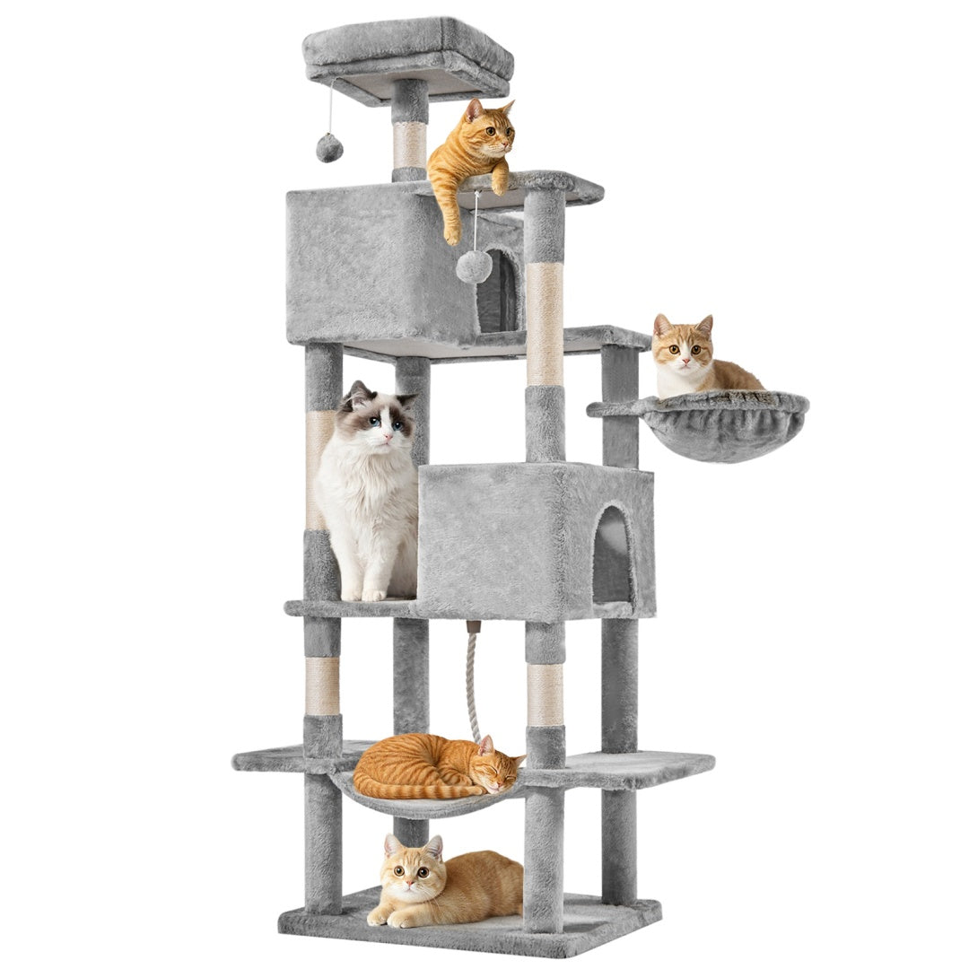 66 Inch Cat Tree Tower, Large Multi - Cat Climbing Extended Platform, Hammock, Pet House For Indoor Cats And Kittens Play - 5 - CJ