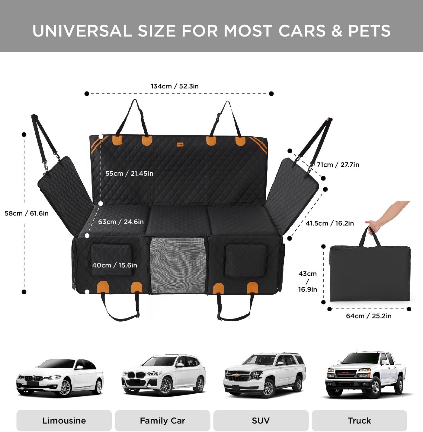 Made4Pets Pet Dog Car Back Seat Cover Back Seat Extension Pad Can Bear 400 Pounds Waterproof And Non - slip Dog Car Hammock Eight - layer Hard Bottom With PE Foam Easy To Install And Clean - 5 - CJ