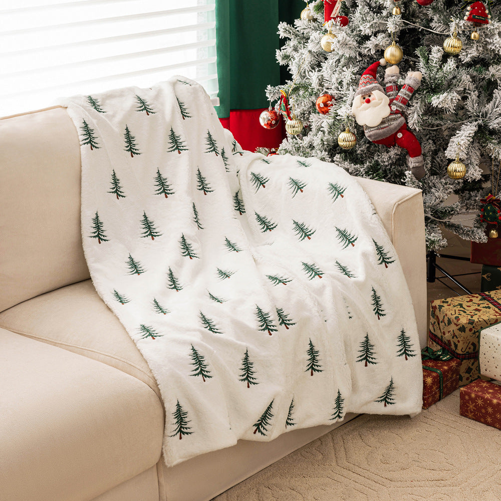 Christmas Plush Sofa Blanket Christmas Tree Embroidery Throw Living Room Sofa Decoration - 0 - CJ