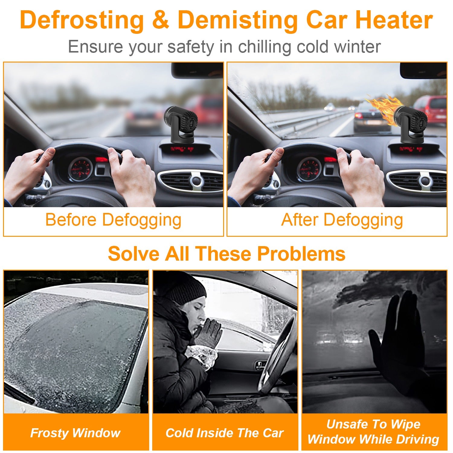 24V 160W Or 12V 120W Portable Car Heater 2 In 1 Heating Cooling Fan Rotatable Demister Defroster With 4.92ft Cord - 5.0 - CJ