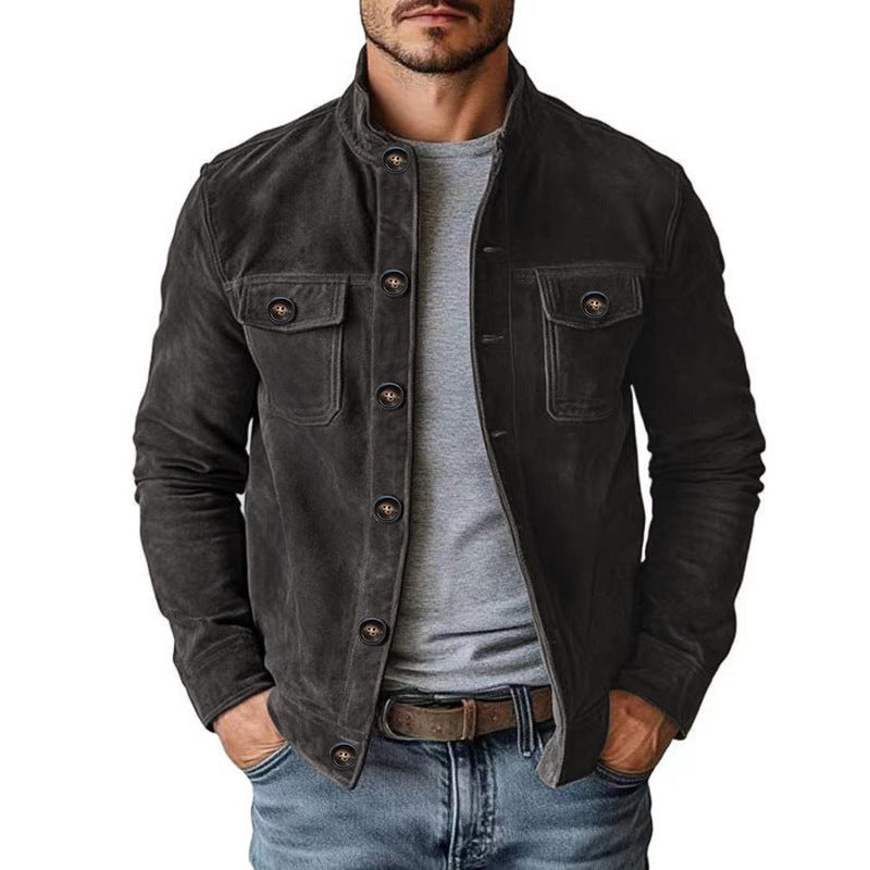 Vintage Single - breasted Jacket Men's Casual Motorcycle Faux Suede Tops - 0 - CJ - Graphite Color - 3XL - CJXZ264702706FU