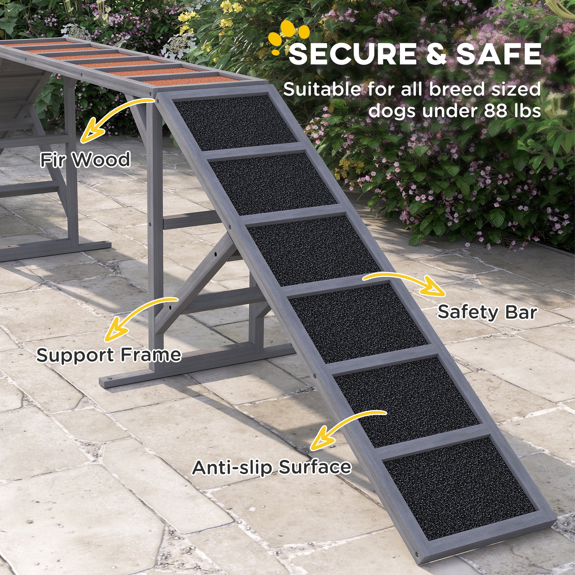 Dog Agility Equipment Ramp With Safety Bar, Non - slip Surface, For Walk And Pause Training, Gray - 5 - CJ