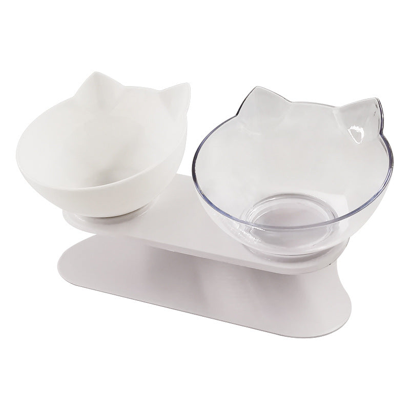 New Inclined Food Cat Ear Oblique Mouth Transparent Single Pet Bowl - 0 - CJ - White transparent Double bowl - Q1pcs - CJJJCWMY00452 - White transparent Double bowl - Q1pcs