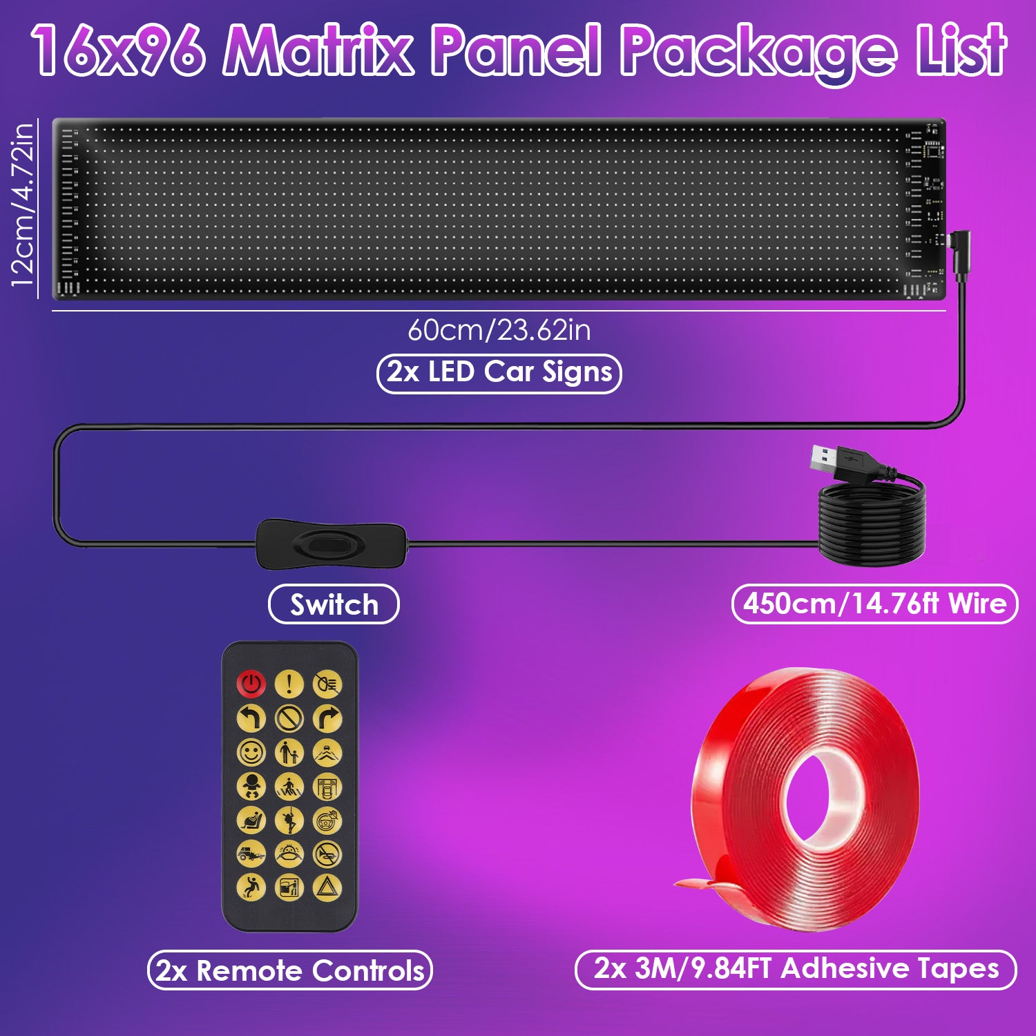 2Pack 16x96 Matrix Devil Eyes Lights For Car Ultra - thin Programmable LED Car Signs With APP Remote Control DIY Design Text Patterns Animations - 5 - CJ