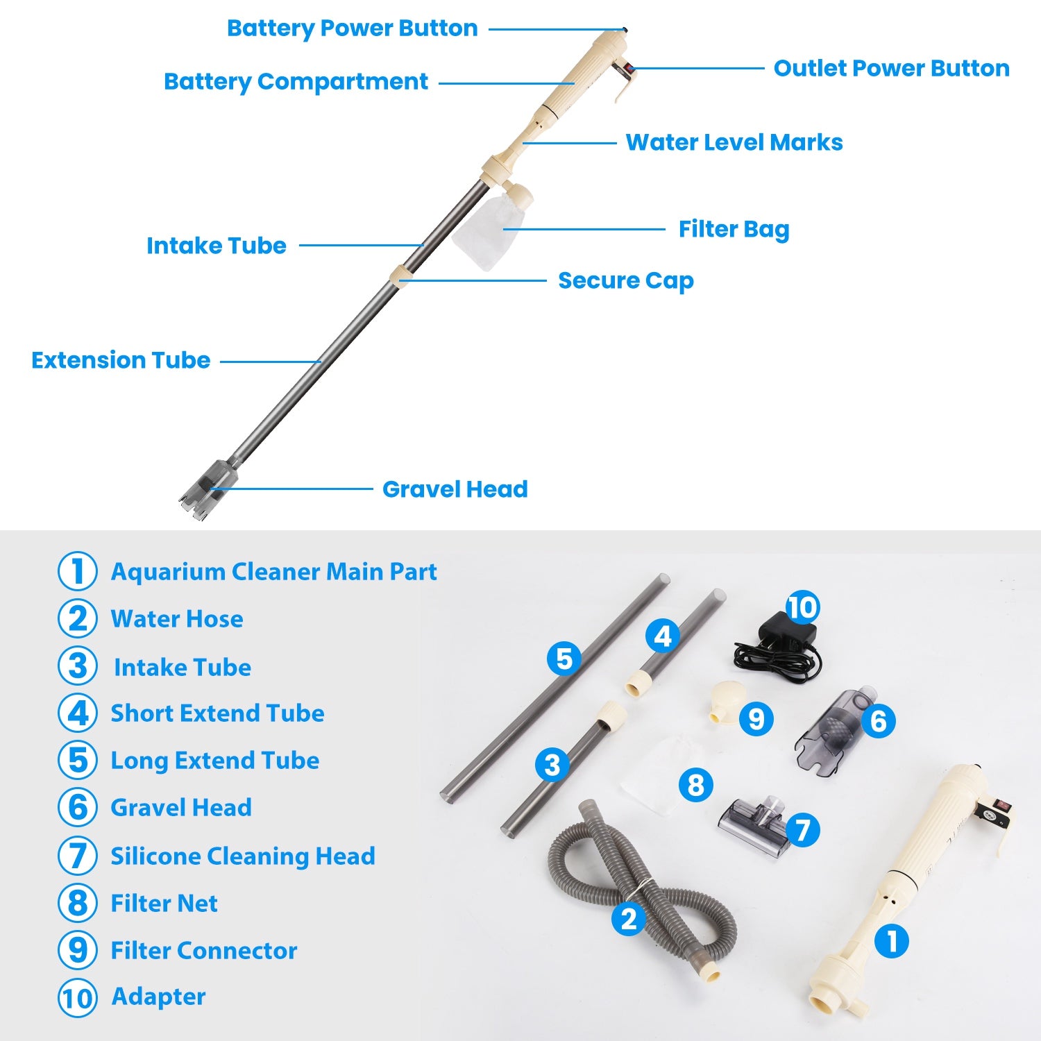 1 Set Multifunctional Electric Aquarium Gravel Cleaner Kit Length Adjustable Automatic Fish Tank Vacuum Cleaner Change Water Wash Sand Filter Dirt Removal - 5 - CJ