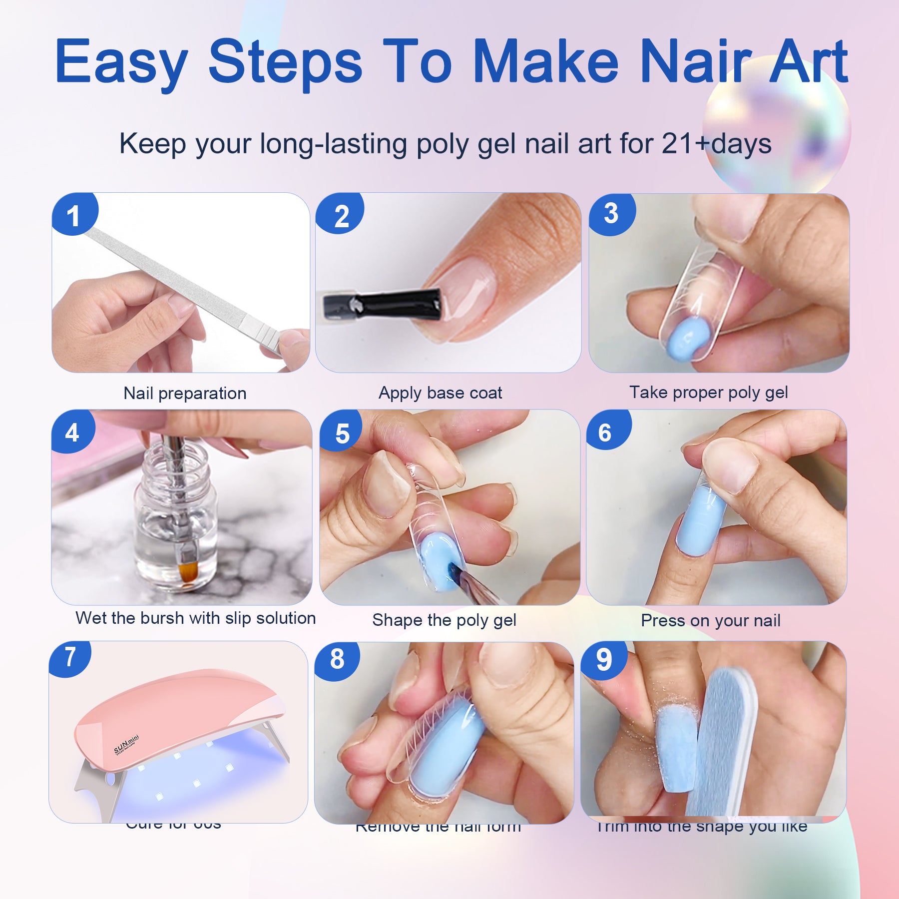 6 PCS Polygel Nail Kit With UV Nail Lamp, Slip Solution, Top Base Coat, Builder Nails Art Tools For Beginners - 5 - CJ