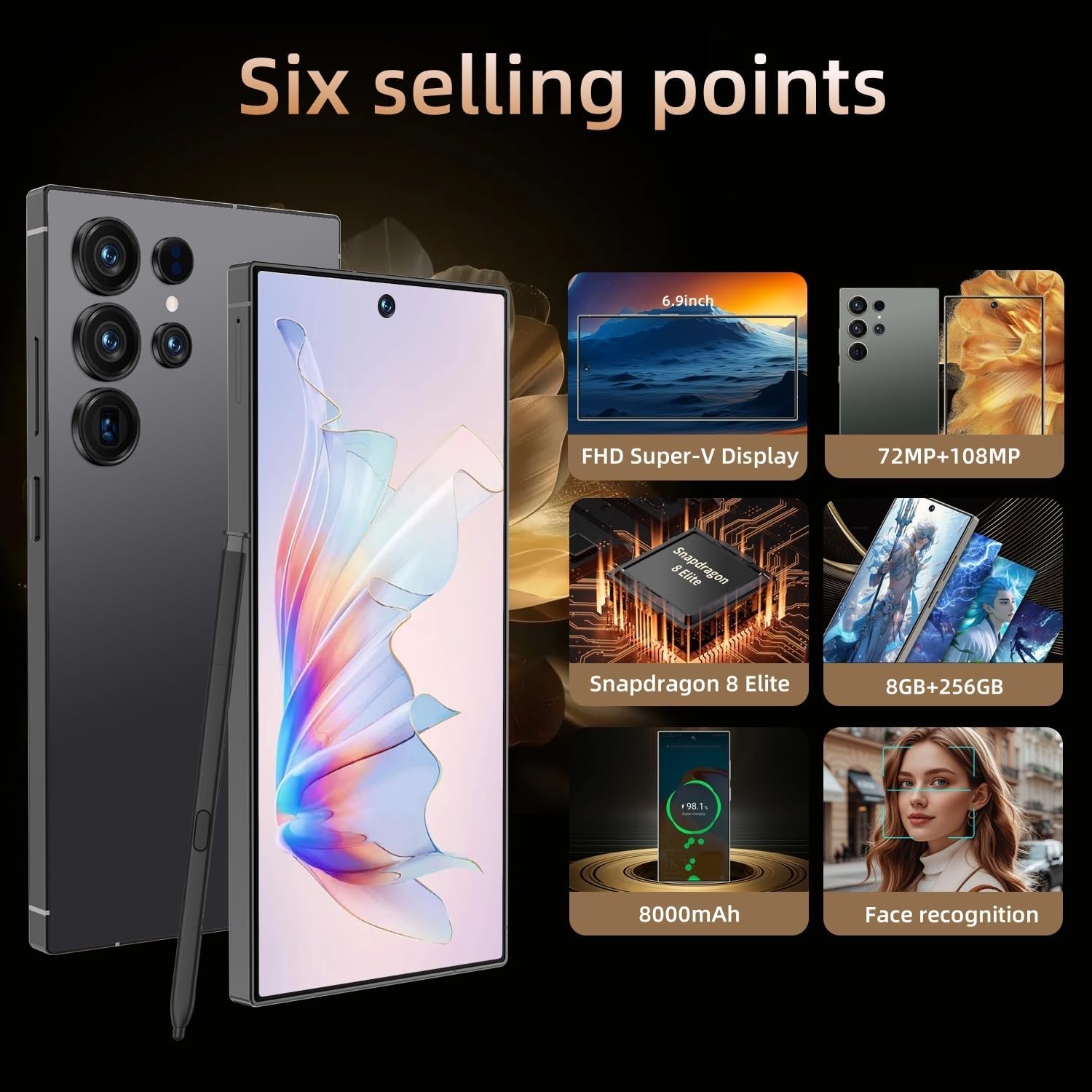 C25 Ultra Cell Phone 5G Unlocked Phone,Smartphone With Tool Pen, Android 15.0 Cell Phone - 5 - CJ