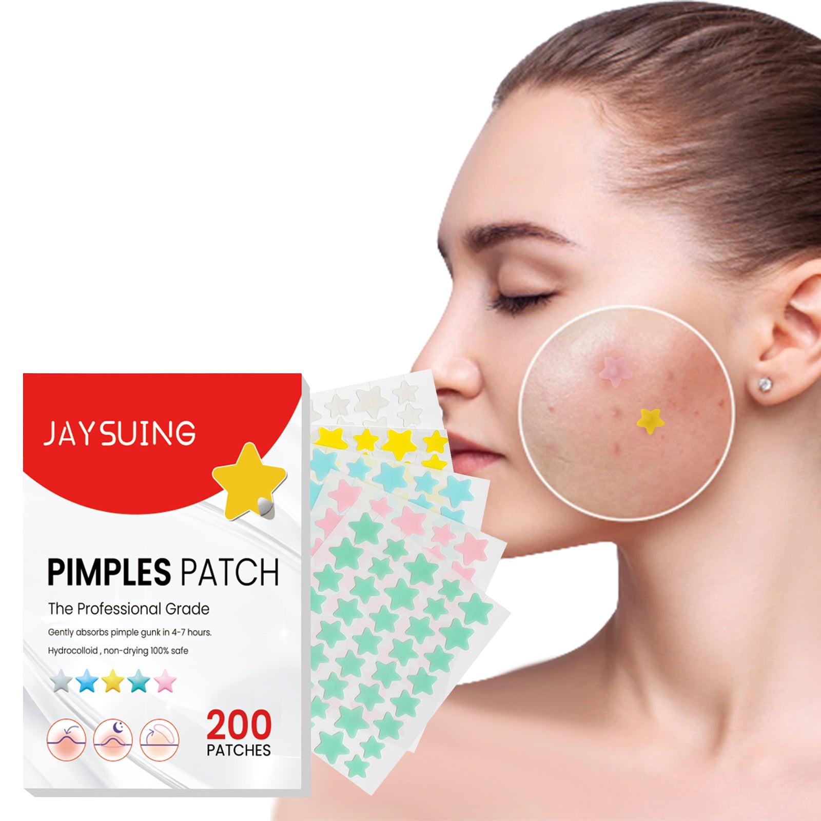 Jaysuing Star Colored Acne Stickers Repair Acne Pits & Marks Fade Acne Spots Blemishes Cover Acne Pimples - 5 - CJ