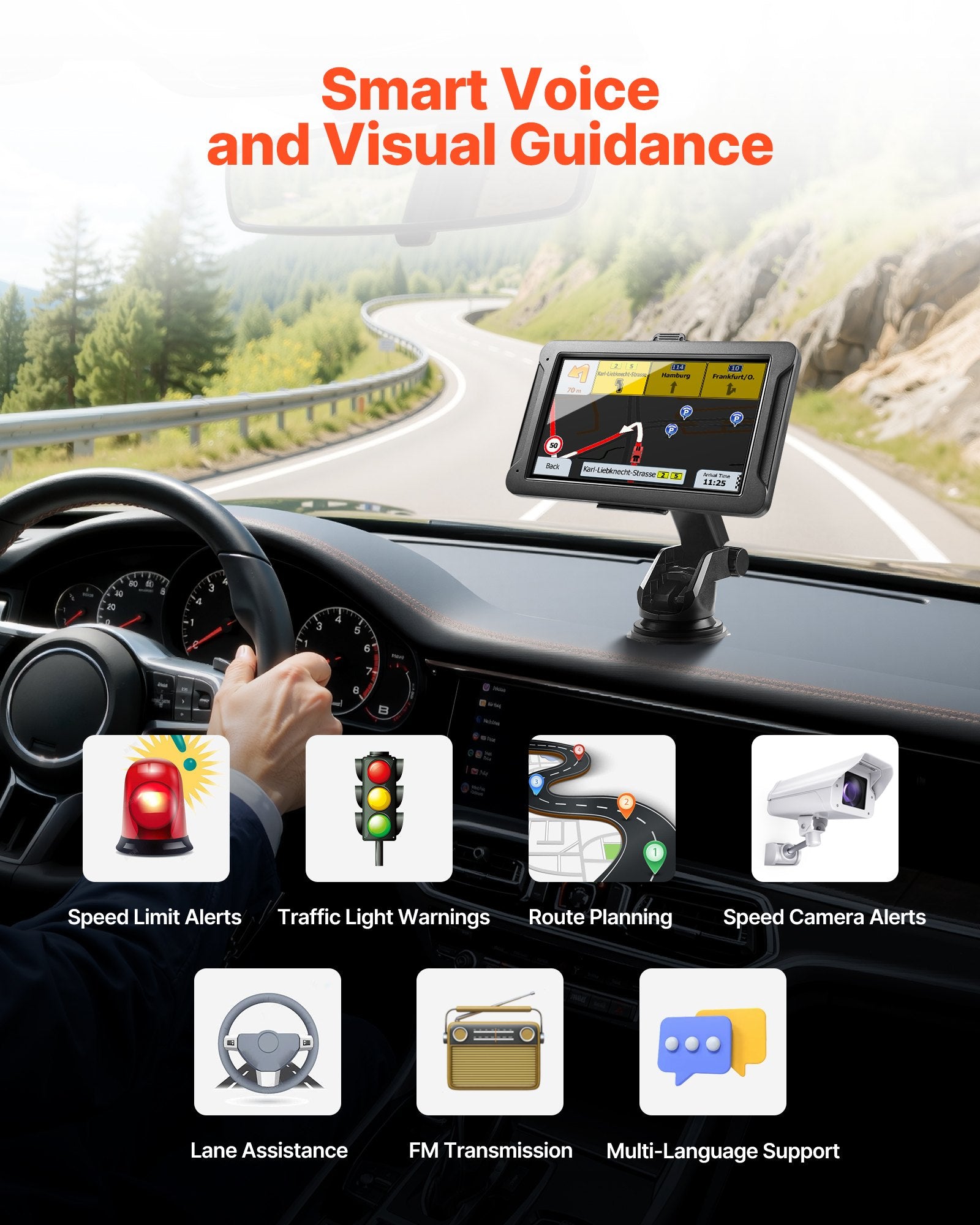 GPS Navigator For Car 7 Inch Touch Screen 16GB GPS Navigation System Dash Cam - 5 - CJ