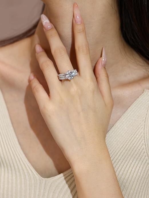 5ct Moissanite Engagement Rings For Women, 11MM Center Stone, D Color VVS1 Created Moissanite Wedding Promise Proposal Rings For Women Her, Anniversary Luxurious Bridal Gift - 5 - CJ