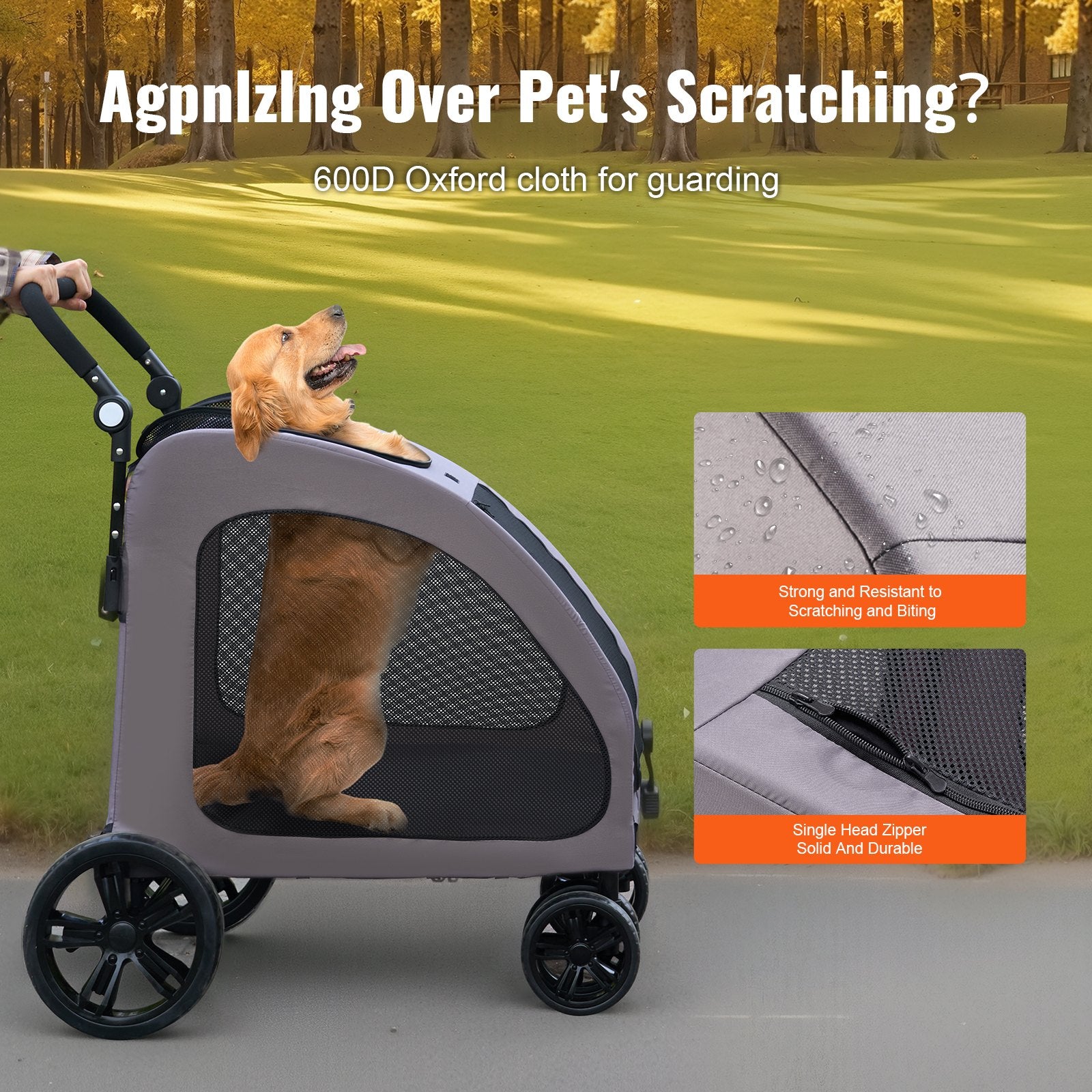 Pet Stroller 4 - Wheels Dog Stroller Carrier 160lbs Weight Capacity Portable - 5 - CJ