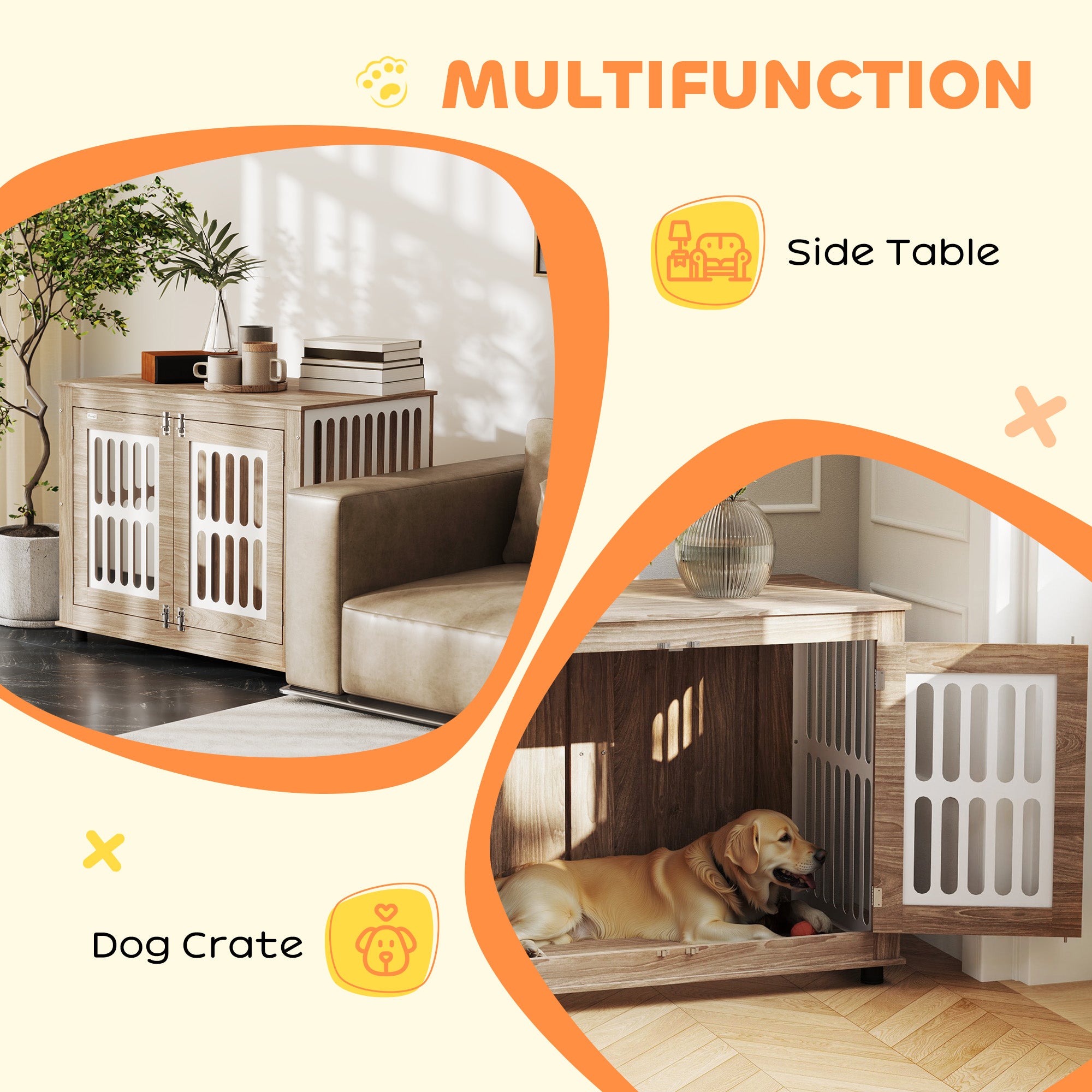 39 Dog Crate Furniture With 2 Doors, Adjustable Non - slip Foot Mats, For Large Dogs, Walnut Brown - 5 - CJ