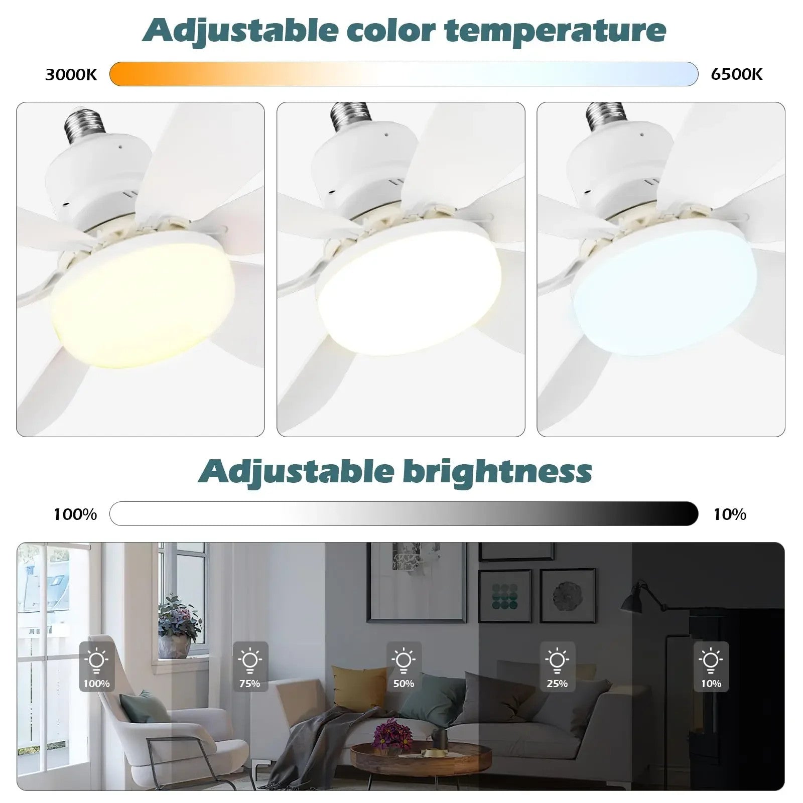Modern Led Ceiling Fan With Light Dimmable E27 Bedroom Living Room Fan Lamp 30W - 5 - CJ