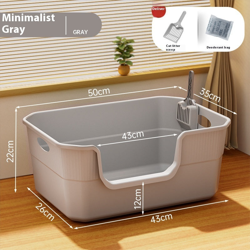 Oversized Splash - proof Cat Litter Box Oversized Open Semi - closed Cat Toilet - 0 - CJ - Gray 50cm - CJYD213170206FU